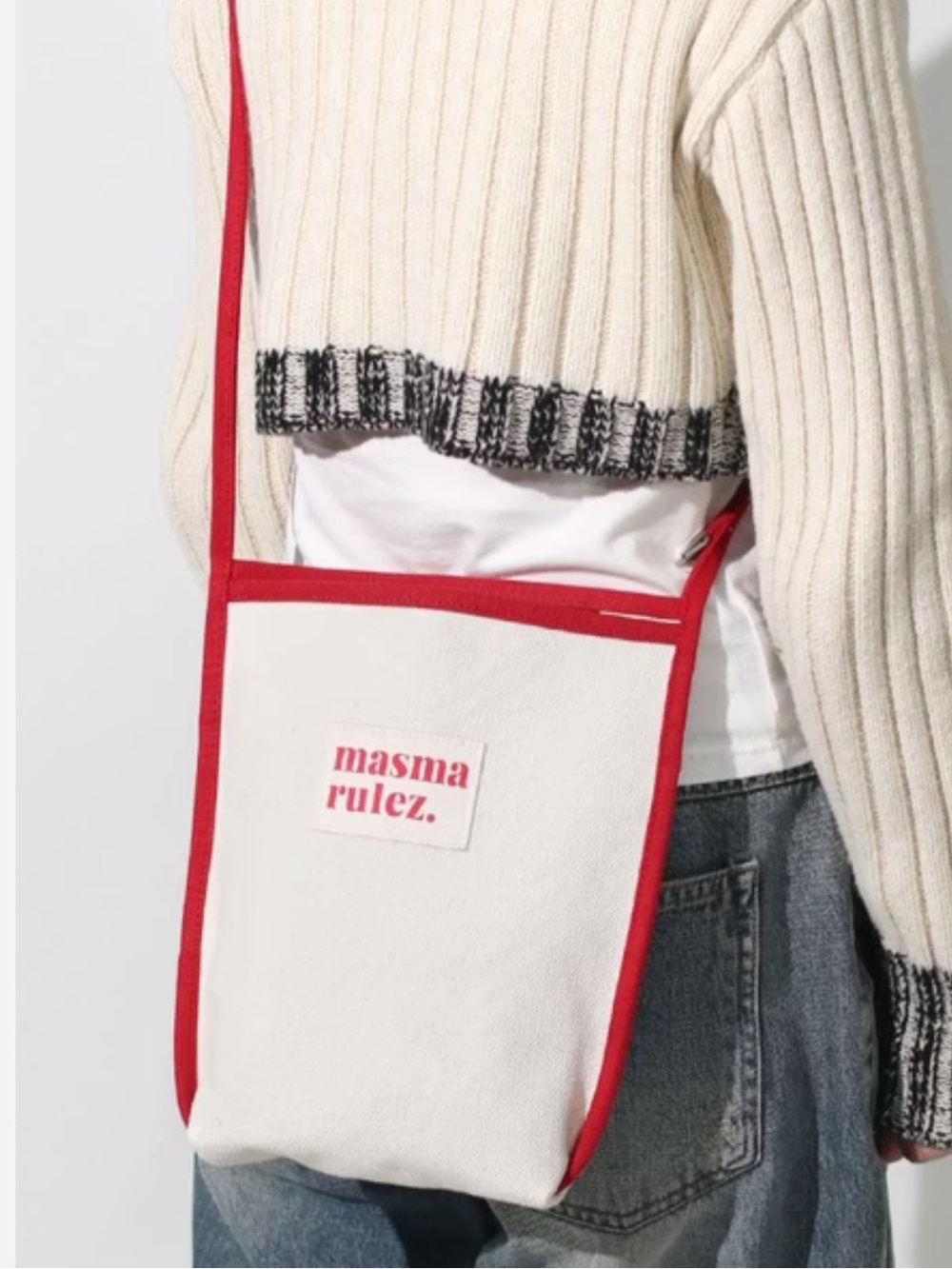 MAS. White/cream and Red Crossbody Bag